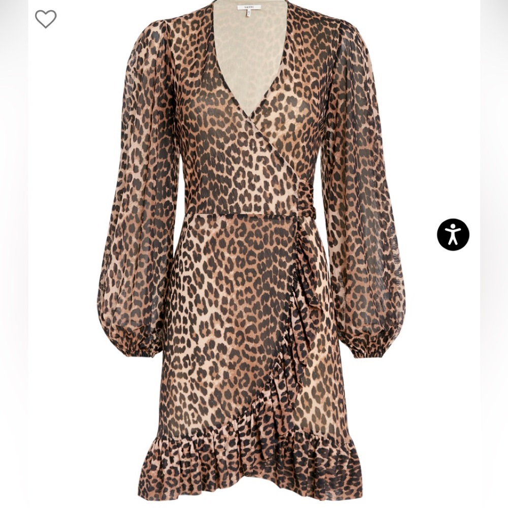 Ganni Leopard Print Wrap Dress NWOT  34/2